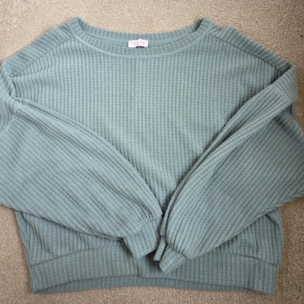 Pink Lily Sage Green Crew Neck Sweater